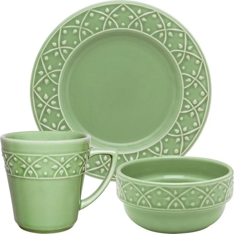 Kit Jogo Café Lanche Mendi Sálvia 18 Peças Oxford Cerâmica