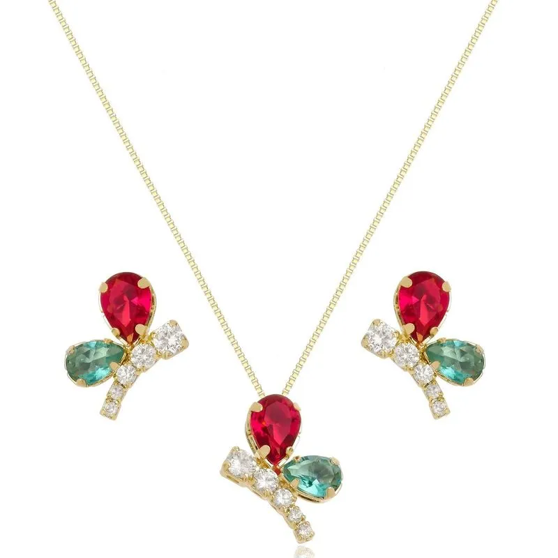 Conjunto Borboleta Banhado A Ouro 18k