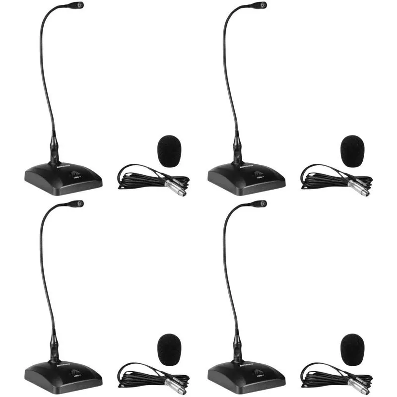 Kit 4 Microfone Lexsen Gooseneck De Mesa Bancada Preto Lmg-1