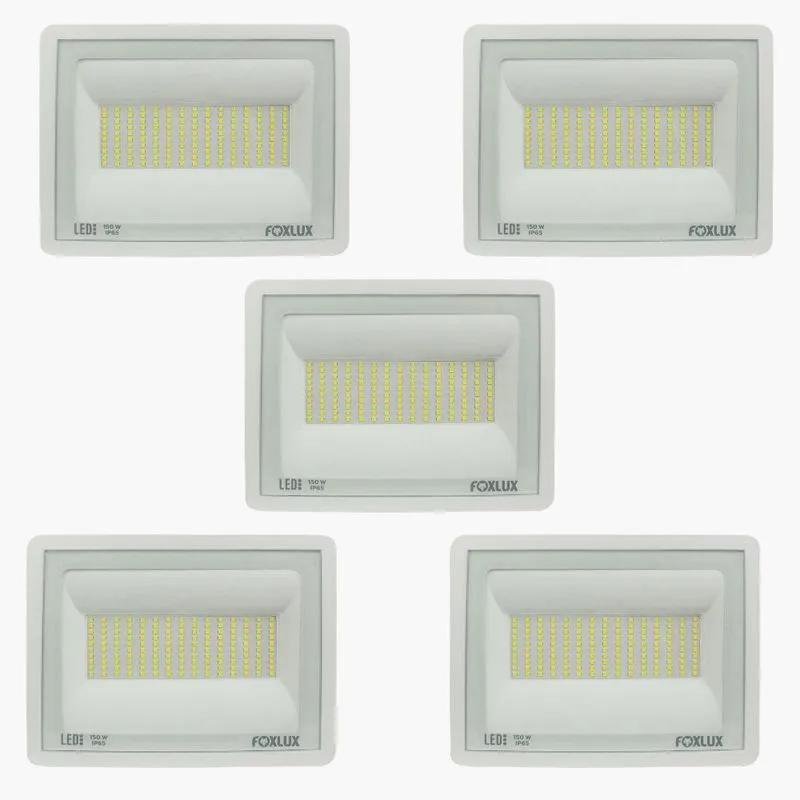 Refletor LED 150W Foxlux 11.250 Lúmens IP65 Branco Frio Kit com 5 Refletor LED 150W 11.250 Lúmens IP65 Branco Frio Kit com 5