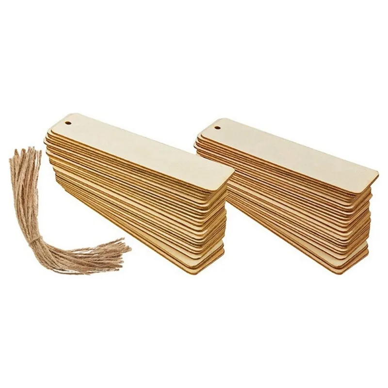 100 Peças De Marcador Diy De Madeira Marcadores Em Branco Com Cordas De Madeira
