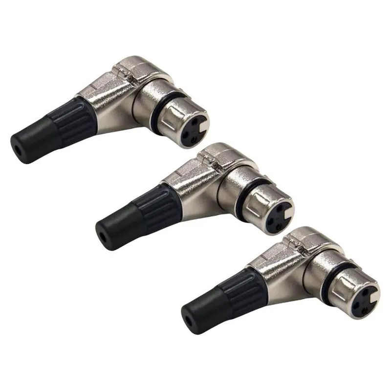 Kit 3 Plug Xlr Fêmea 90º Metal Profissional Níquel Mxt