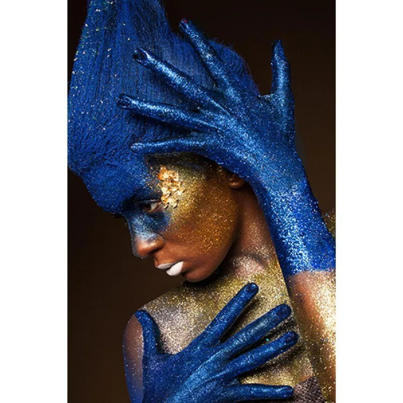 Quadro Decorativo em Canvas Mulher Azul 2 ouro 93x140