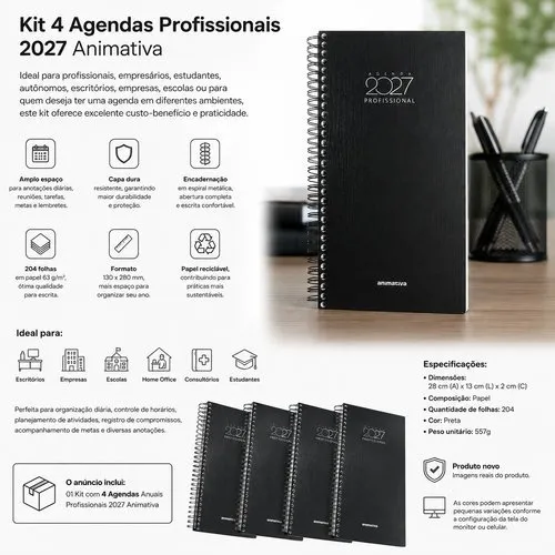 Agenda Anual 2027 Planejamento Organizador Diario Capa Dura Preta Espiral Resistente