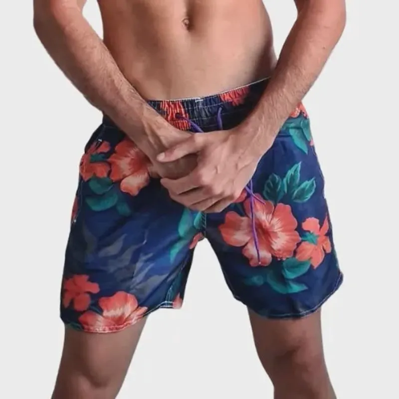 Short Masculino Estampado Azul Hibisco 183 - Surf Boy