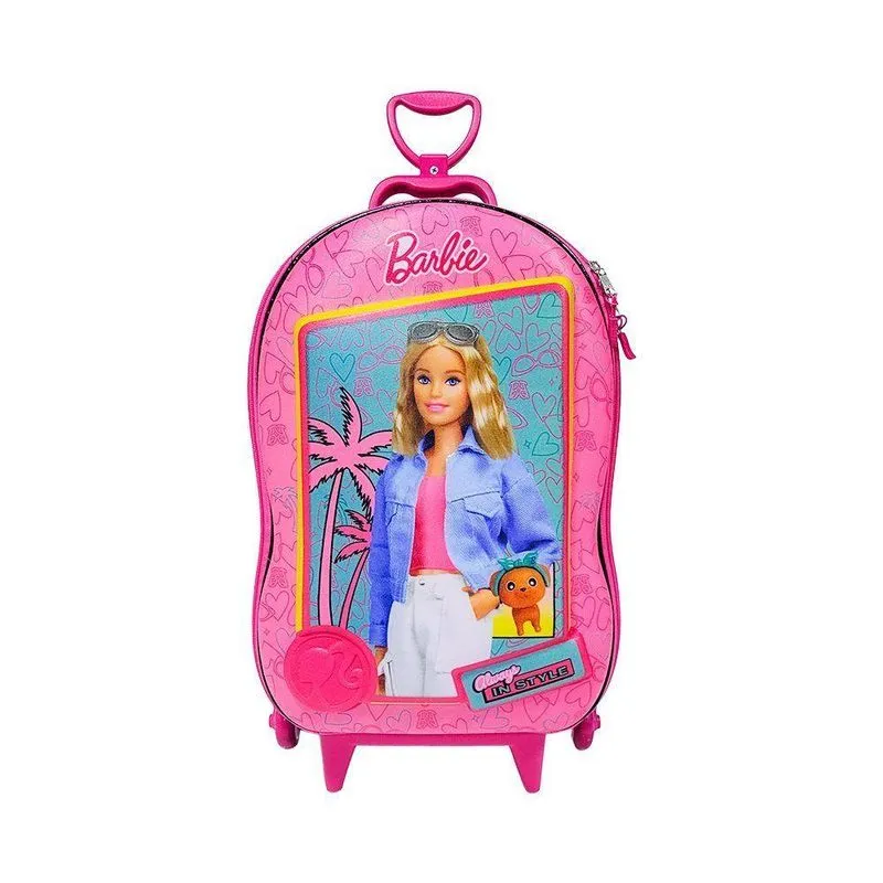 Mala Infantil Barbie 3d Com Rodas Rosa