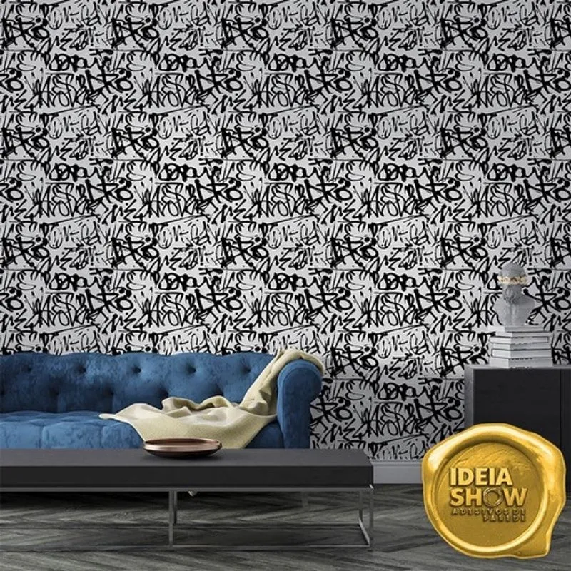Papel De Parede Adesivo Lavável Grafite Preto Sala Quarto 3m
