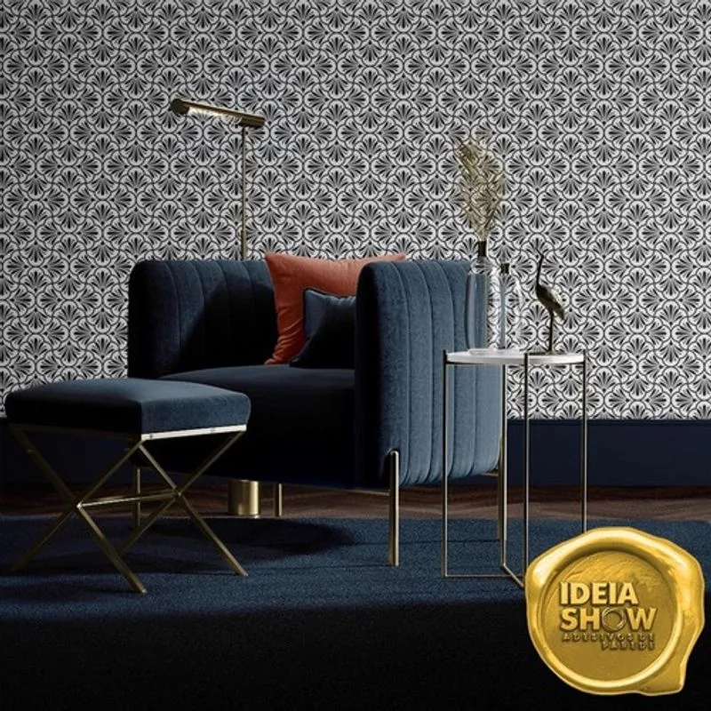 Papel De Parede Adesivo Arabesco Floral Preto E Branco Sala