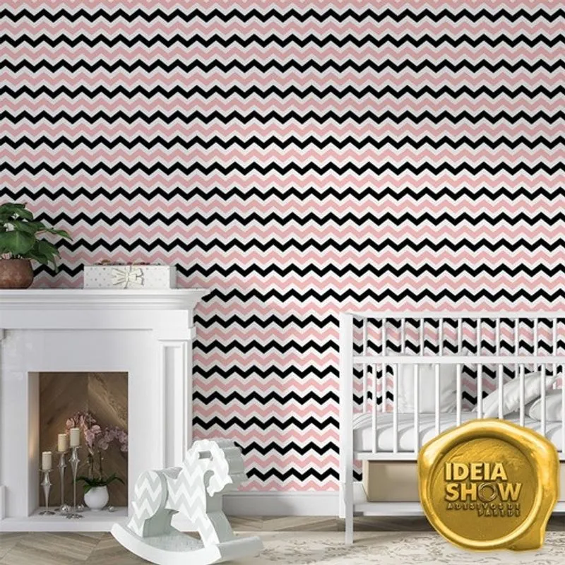 Papel De Parede Adesivo Chevron Espumante Rose Sala Quarto