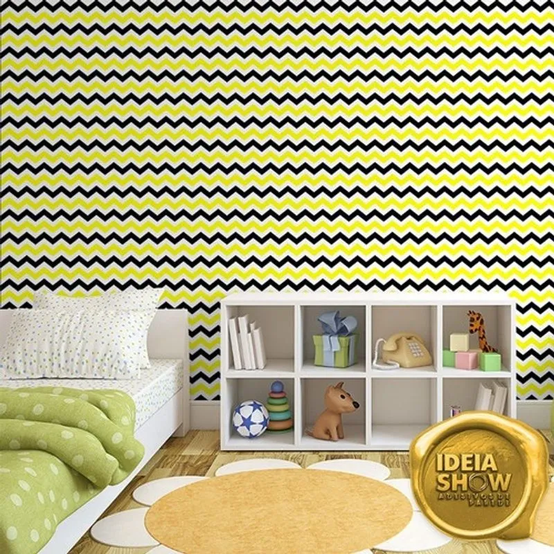 Papel De Parede Adesivo Chevron Listras Amarelo Quarto Sala