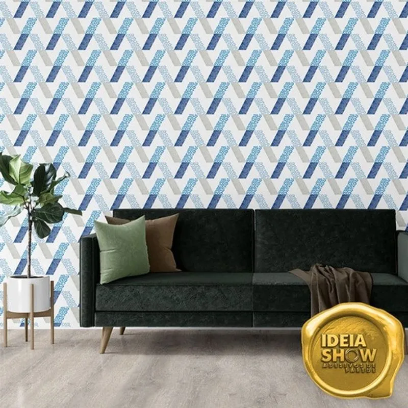 Papel De Parede Adesivo Chevron Listrar Azul Sala Quarto 3m