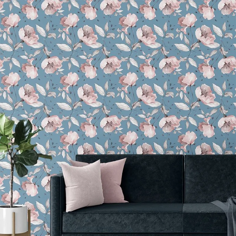 Papel De Parede Adesivo Floral Rosa Bege Vinílico Quarto 3m