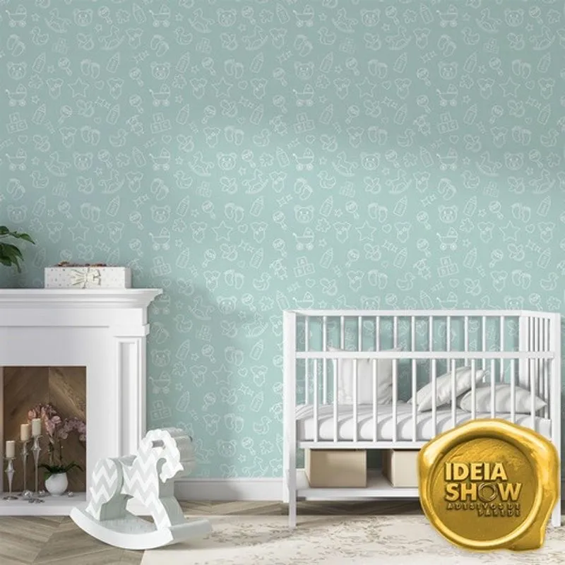 Papel Parede Adesivo Ursos Infantil Azul Claro Quarto Bebê
