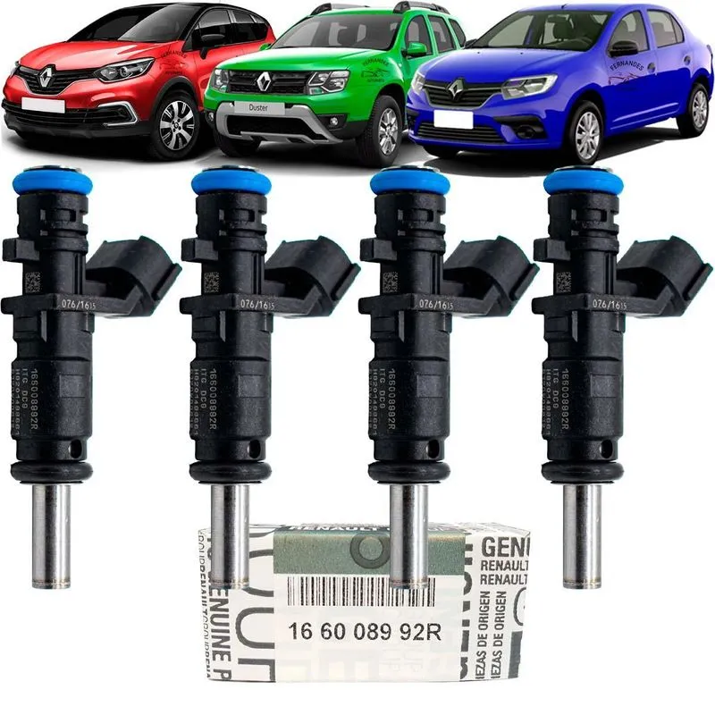 Jogo 4 Bico Injetor Renault Duster Captur Logan Sandero 1.6