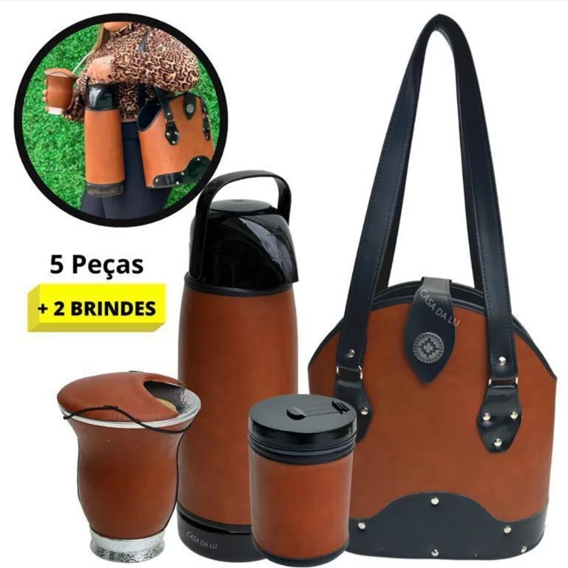 Kit Chimarrão Tereré Térmica Mateira 1,8l 7 Peças Marrom