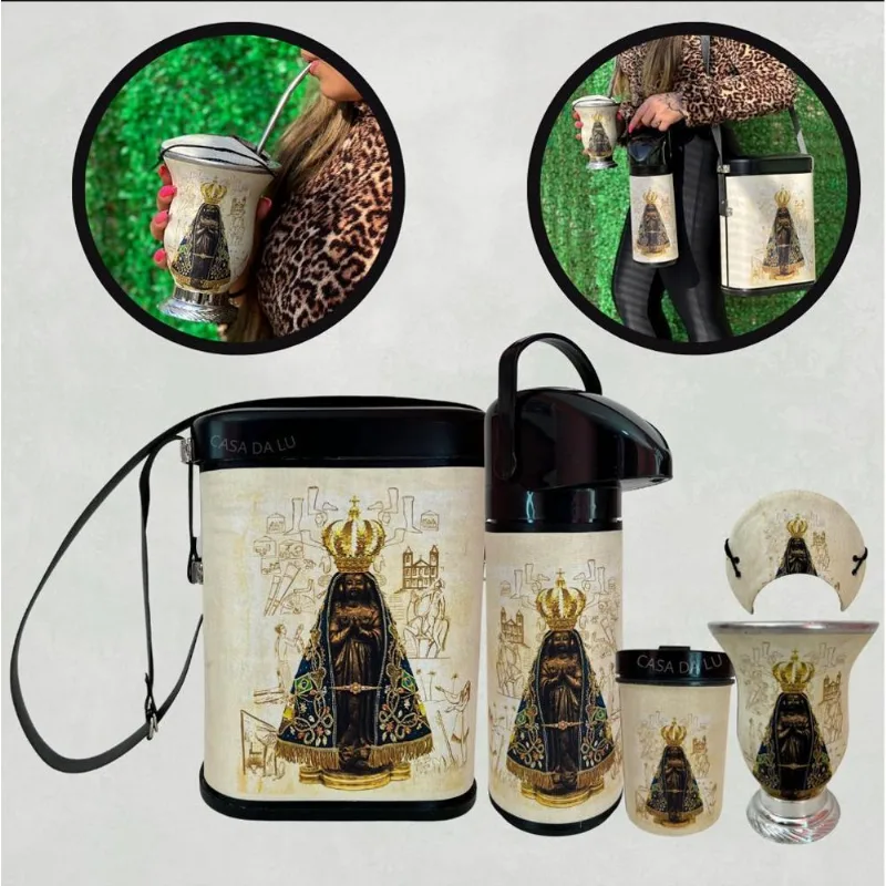 Kit Chimarrão Cuia Garrafa Mateira De Chima Da Nossa Senhora