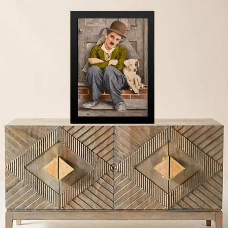 Quadro Charlie Chaplin Com Cachorrinho 45X34Cm