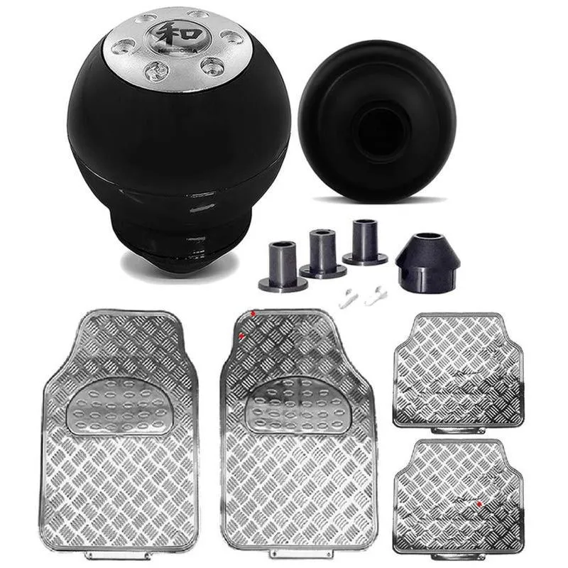 Manopla Câmbio Preta + Tapete Cromado Fiat Grand Siena Toro