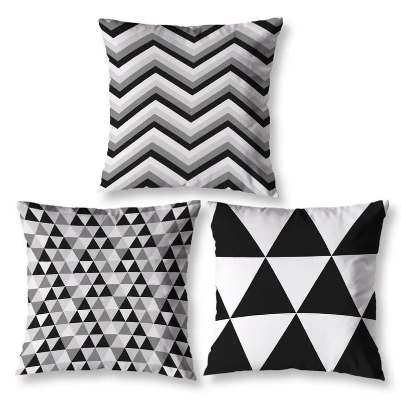 Kit 3 Capas De Almofada 40Cm Quadradas Cama Sofá Geo Preto
