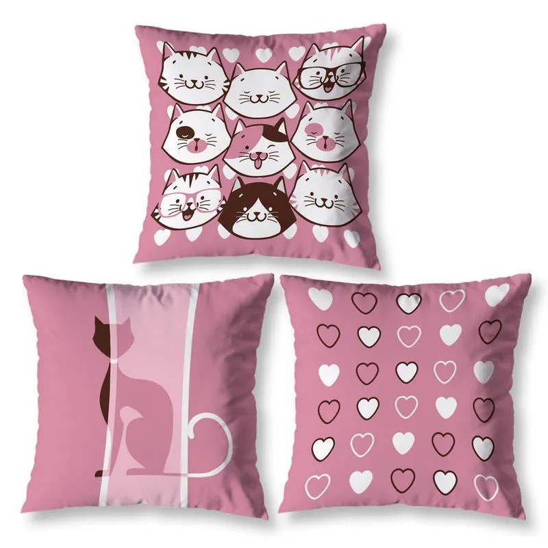 Kit 3 Capas De Almofada Com Zíper 40cm Cama Sofá Gatos
