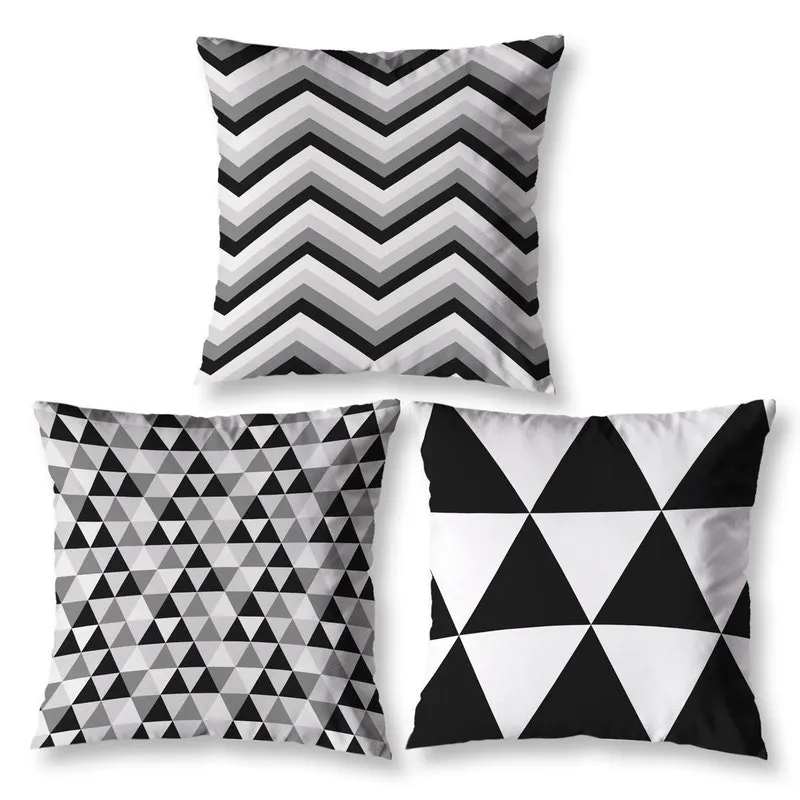 Kit 3 Capas de Almofada Com Zíper 40cm Cama Sofá Geo Preto