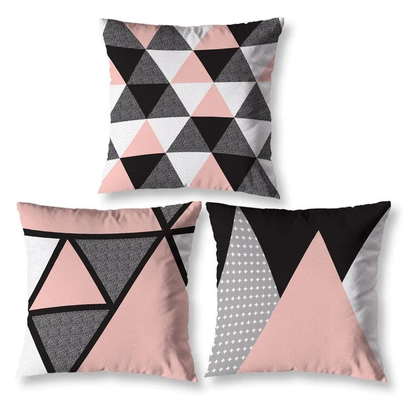 Kit 3 Capas De Almofada Com Zíper 40Cm Cama Sofá Geo Rosa