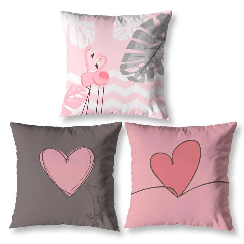 Kit 3 Capas de Almofada Estampada 40cm Sala Quarto Flamingo
