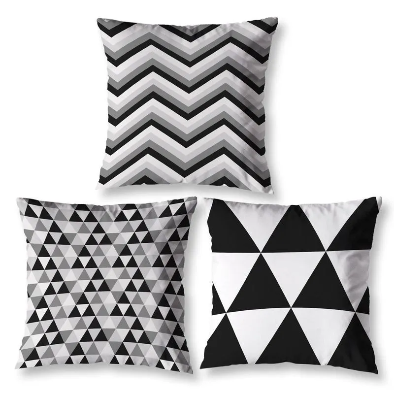 3 Capas De Almofada 40x40 Decoração Sala Quarto Geo Preto