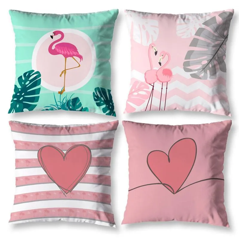 Kit 4 Capas De Almofada 40cm X 40cm Sala Quarto Flamingo