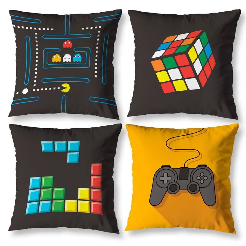 Kit 4 Capas De Almofada 40cm X 40cm Sala Quarto Game