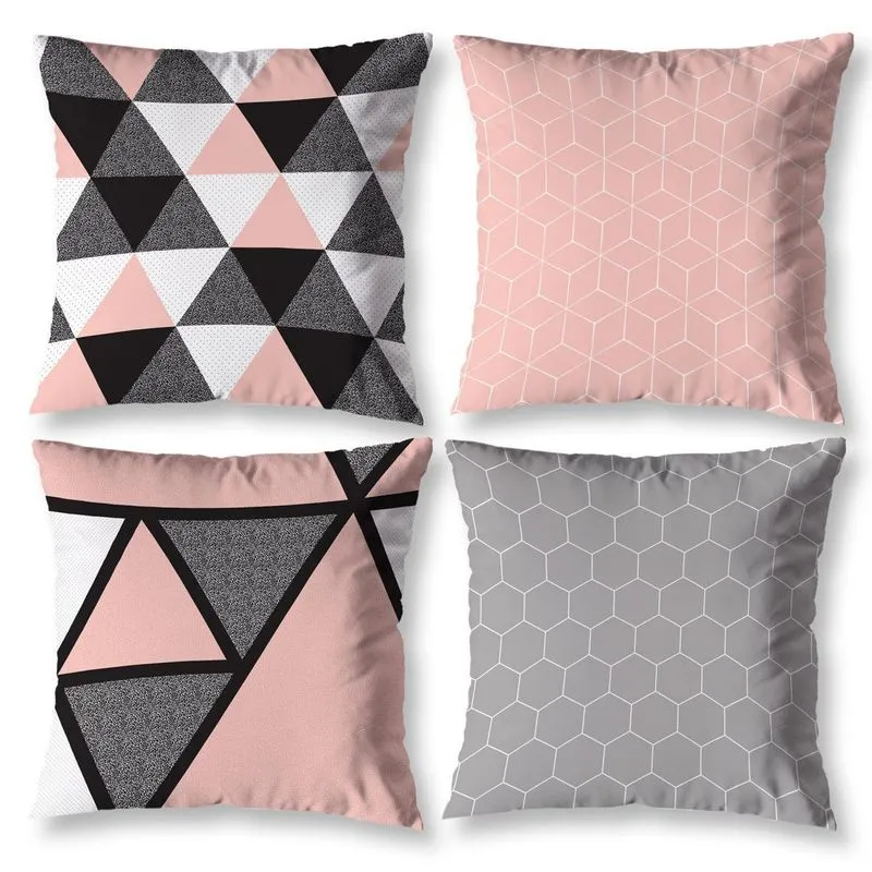 Kit 4 Capas De Almofada 40cm X 40cm Sala Quarto Geo Rosa