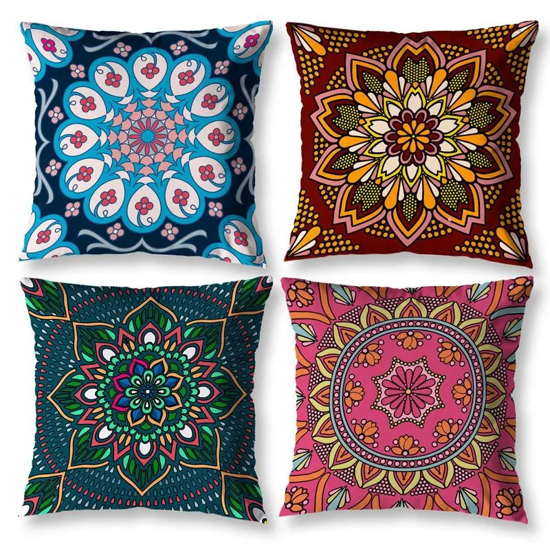 Kit 4 Capas De Almofada 40cm X 40cm Sala Quarto Mandala