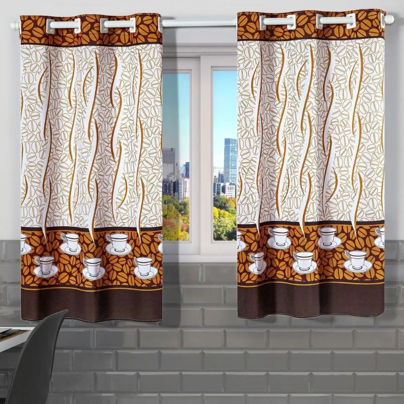 Cortina Cozinha 2,00M X 1,30M Estampada Para Janela Café
