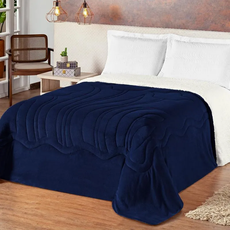 Cobertor Coberdrom King Manta Sherpa Edredom Azul Marinho