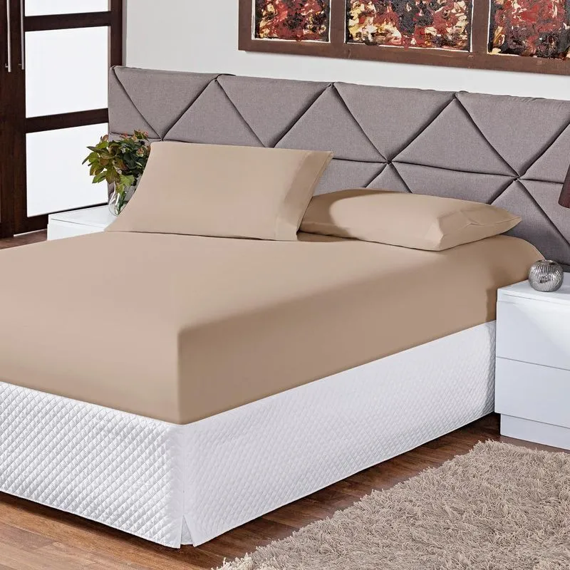 Jogo De Lençol Cama Box Solteiro Macio 2 Peças Cáqui