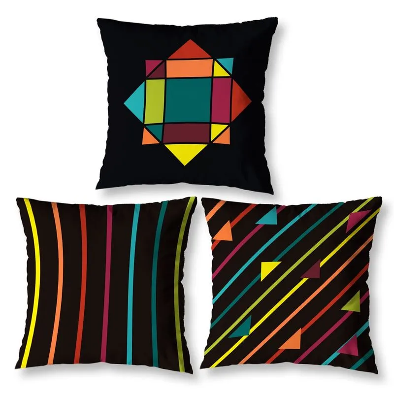 Kit 3 Capas de Almofada Colorida Estampada 40cm Quarto Sala