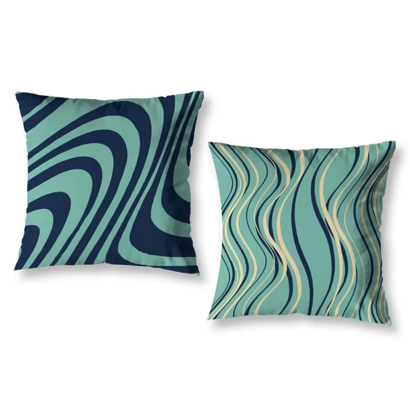 Kit 2 Capas de Almofada Ondas Listra 40cm Azul Sala Quarto