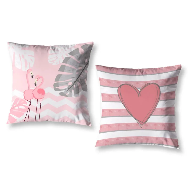 Kit 2 Capas de Almofada Infantil Quarto Sala 40cm Flamingos