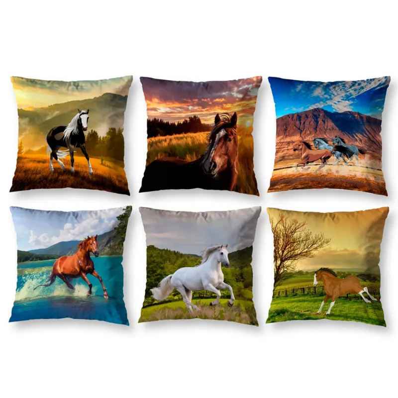 Kit 6 Capas de Almofada Sala Quarto 40cm x 40cm Cavalos