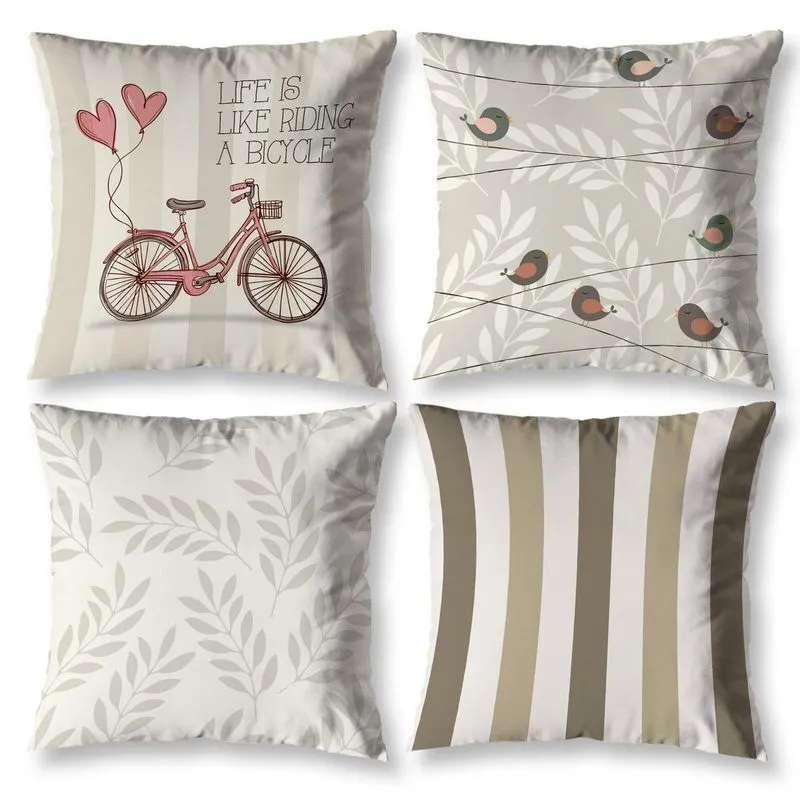 Kit 4 Capas De Almofada 40x40 Estampada Bike Vintage Zíper