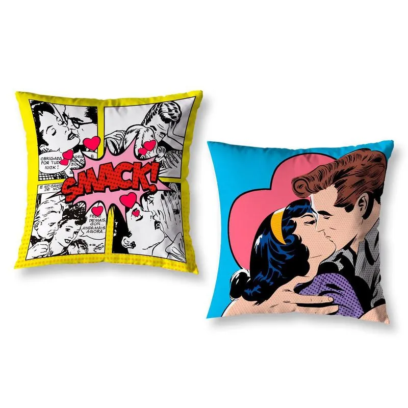 Kit 2 Capas De Almofada Pop Gibi 40cm Sala Quarto Com Zíper