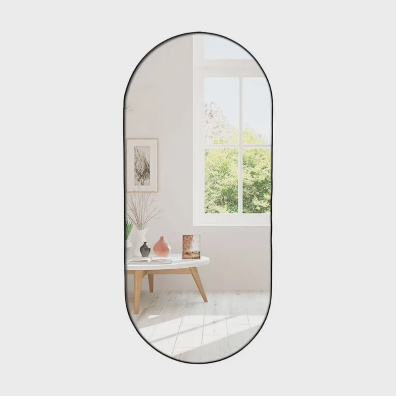 Espelho de Parede Decorativo Modelo Oval 50x110cm para Quarto Sala Escritório Preto