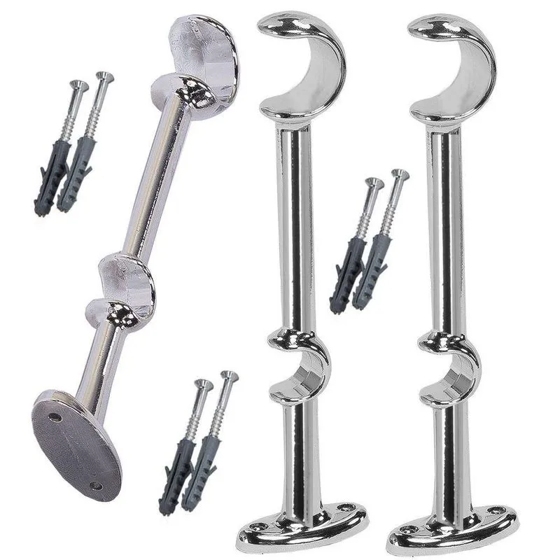 3 Suportes Alongado Varão Duplo 28 Mm 19 Mm Alumínio 22cm