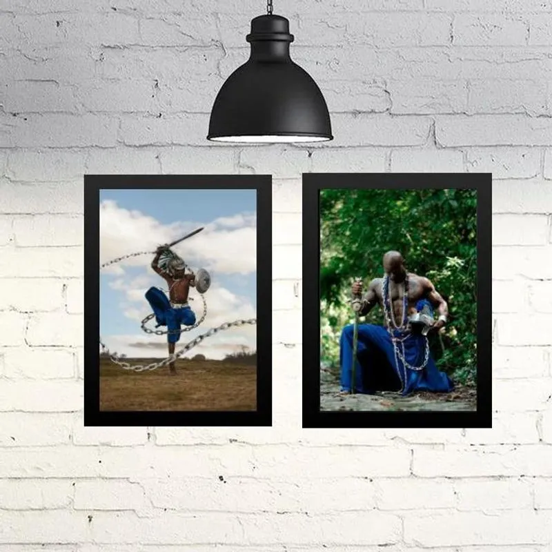 Kit 2 Quadros Ogum - Menino E Homem 45X34Cm - Com Vidro