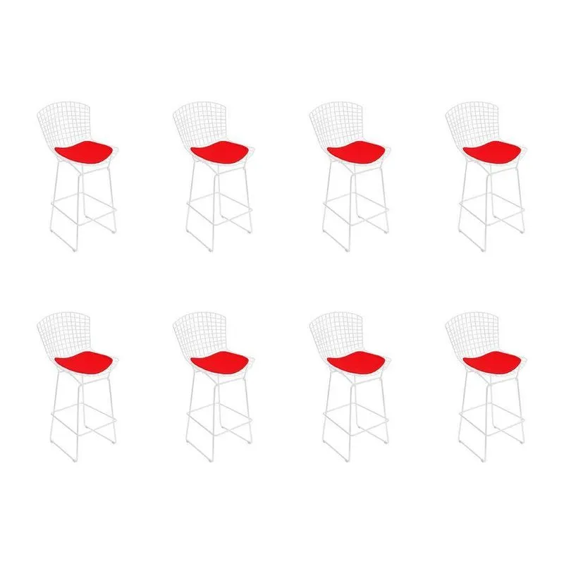 Kit 8 Banquetas Bistrô Bertoia Branca D80 Com Assento Vermelho Cor Branco