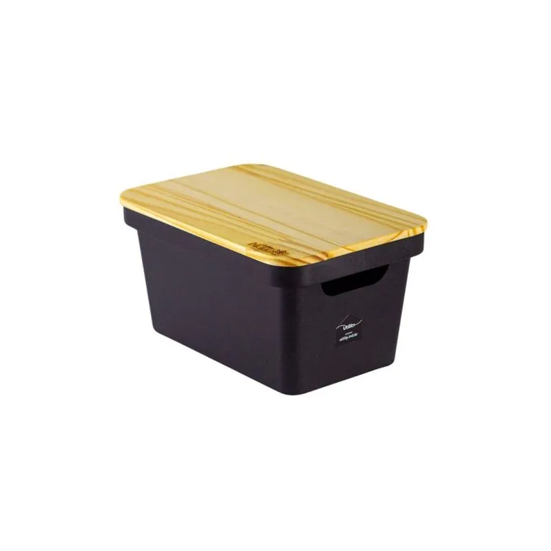 Organizador Collection Preto Com Tampa De Madeira 10 Litros
