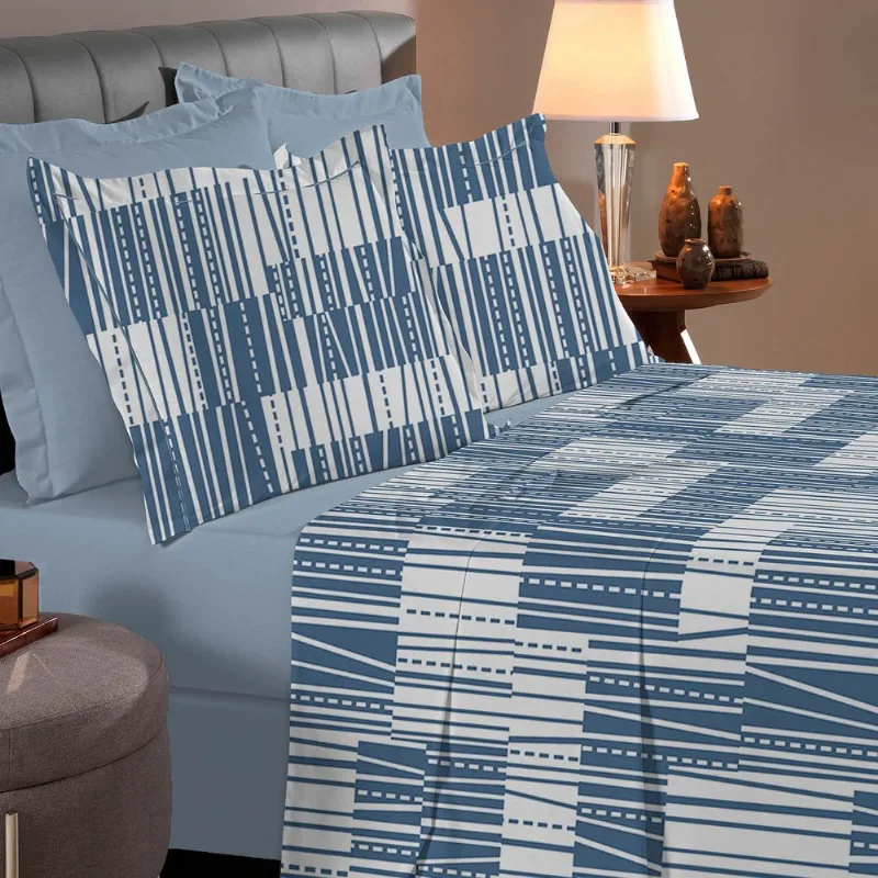 Cama Reflete Estampado 180 Fios Buettner 34747 | Jogo de Cama | Solteiro King | Melvin Azul Jeans