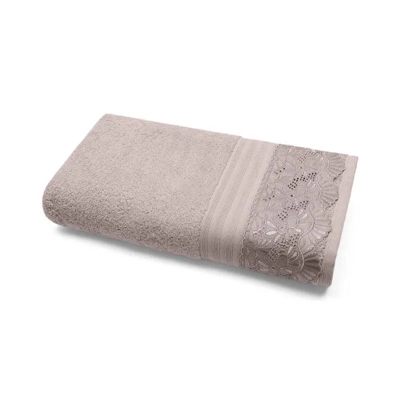 Toalha de Banho Gigante 81cm x 1,50m Algodão Egípcio Cristal Renda Estela Buettner Bege