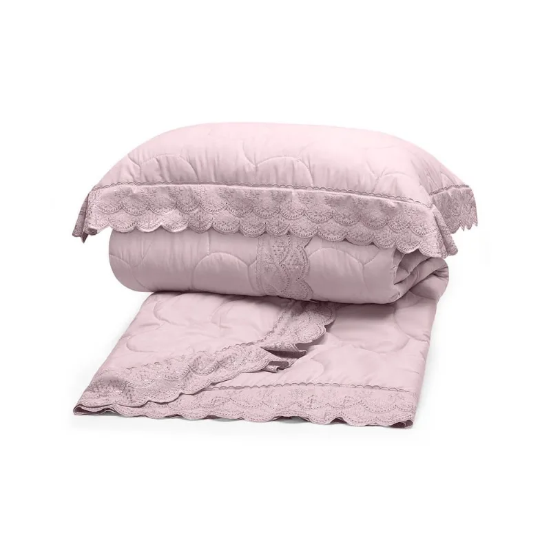 Kit Cobre Leito Solteiro Sonata Renda Amy II Buettner Rosa