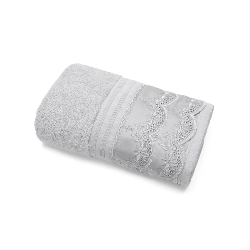 Toalha de Rosto 50cm x 80cm Algodão Egípcio Cristal Renda Luana Buettner Prata